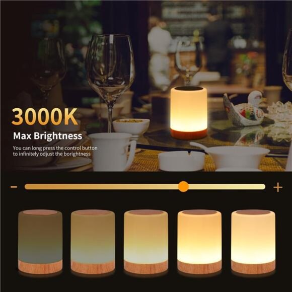 Touch Bedside Table Lamp,13 RGB Colors & 5 Brightness, USB Rechargeable - Picture 4 of 8